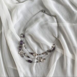 Silver Whisper Wire Purple Clear Jewel Necklace
